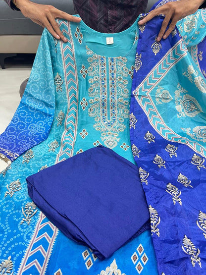 Festival Special Pure Chinnon Chandani Suit Set with Hand Embroidery