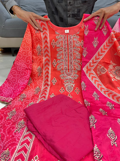 Festival Special Pure Chinnon Chandani Suit Set with Hand Embroidery