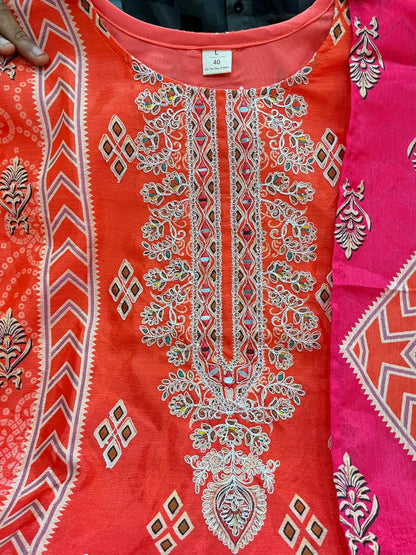 Festival Special Pure Chinnon Chandani Suit Set with Hand Embroidery