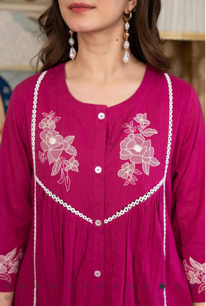 Cotton Slub Embroidered Co-ord Set – Rani and Blue