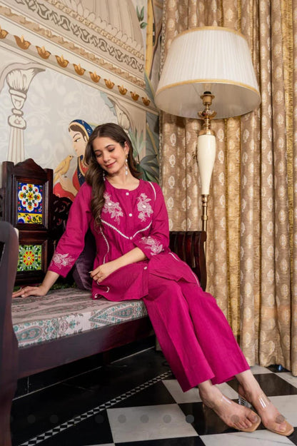 Cotton Slub Embroidered Co-ord Set – Rani and Blue