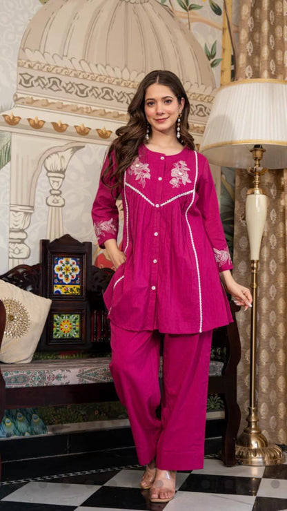 Cotton Slub Embroidered Co-ord Set – Rani and Blue