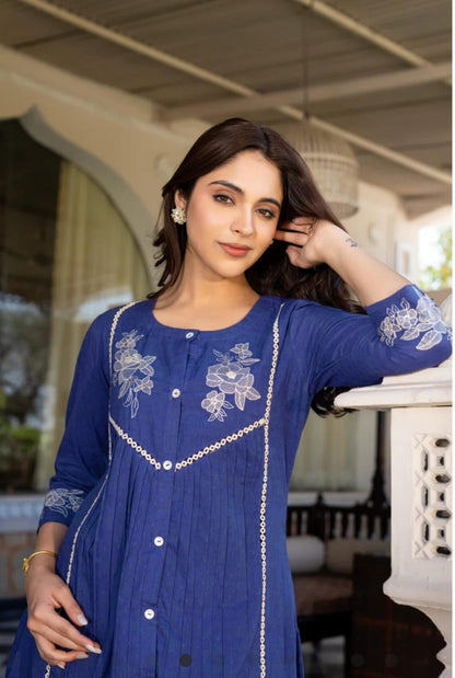 Cotton Slub Embroidered Co-ord Set – Rani and Blue