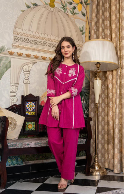 Cotton Slub Embroidered Co-ord Set – Rani and Blue