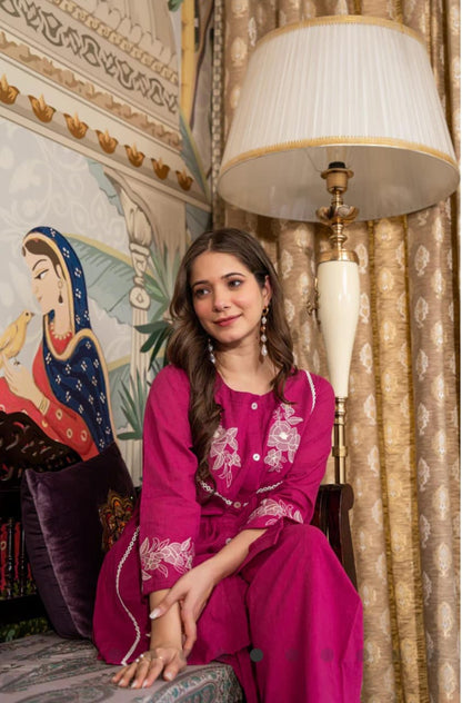 Cotton Slub Embroidered Co-ord Set – Rani and Blue