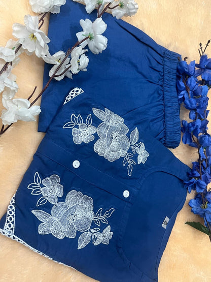 Cotton Slub Embroidered Co-ord Set – Rani and Blue