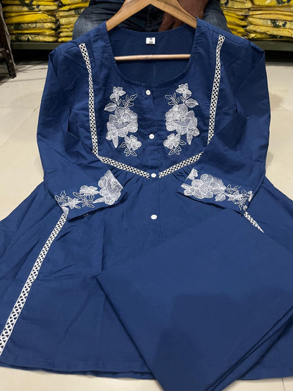 Cotton Slub Embroidered Co-ord Set – Rani and Blue