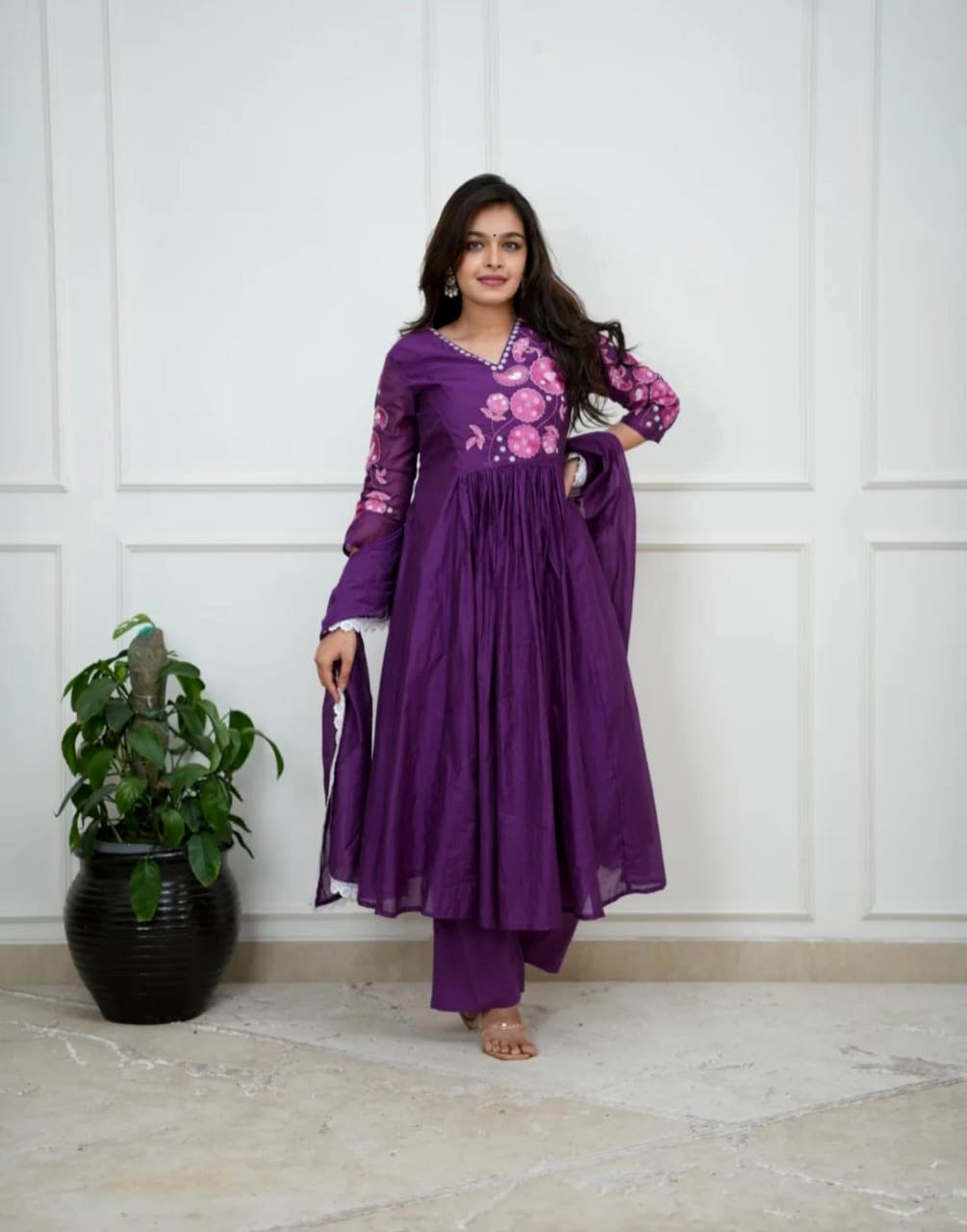 Navratri Special Cotton Suit Set with Hand Embroidery & Mulmul Dupatta