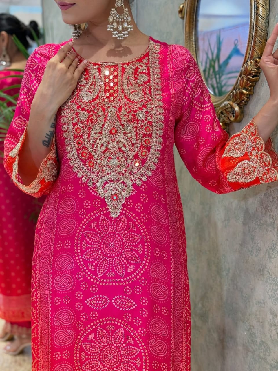 Heavy Pure Kitkat Silk 3 Piece Suit Set with Coding Embroidery – Top, Pant & Dupatta