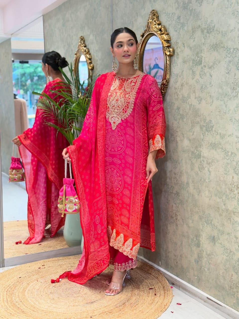 Heavy Pure Kitkat Silk 3 Piece Suit Set with Coding Embroidery – Top, Pant & Dupatta