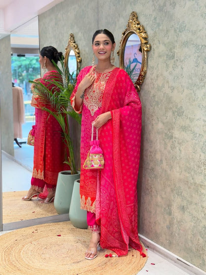 Heavy Pure Kitkat Silk 3 Piece Suit Set with Coding Embroidery – Top, Pant & Dupatta