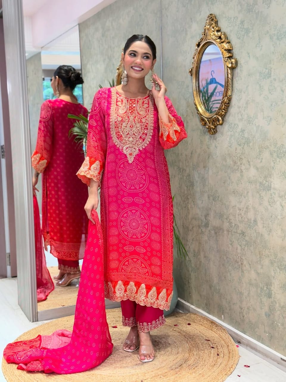 Heavy Pure Kitkat Silk 3 Piece Suit Set with Coding Embroidery – Top, Pant & Dupatta