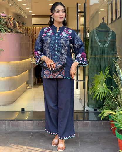 New Launch Premium Cotton Co-Ord Set for Women | Embroidered Top & Cotton Pant with Pockets