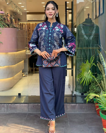 New Launch Premium Cotton Co-Ord Set for Women | Embroidered Top & Cotton Pant with Pockets