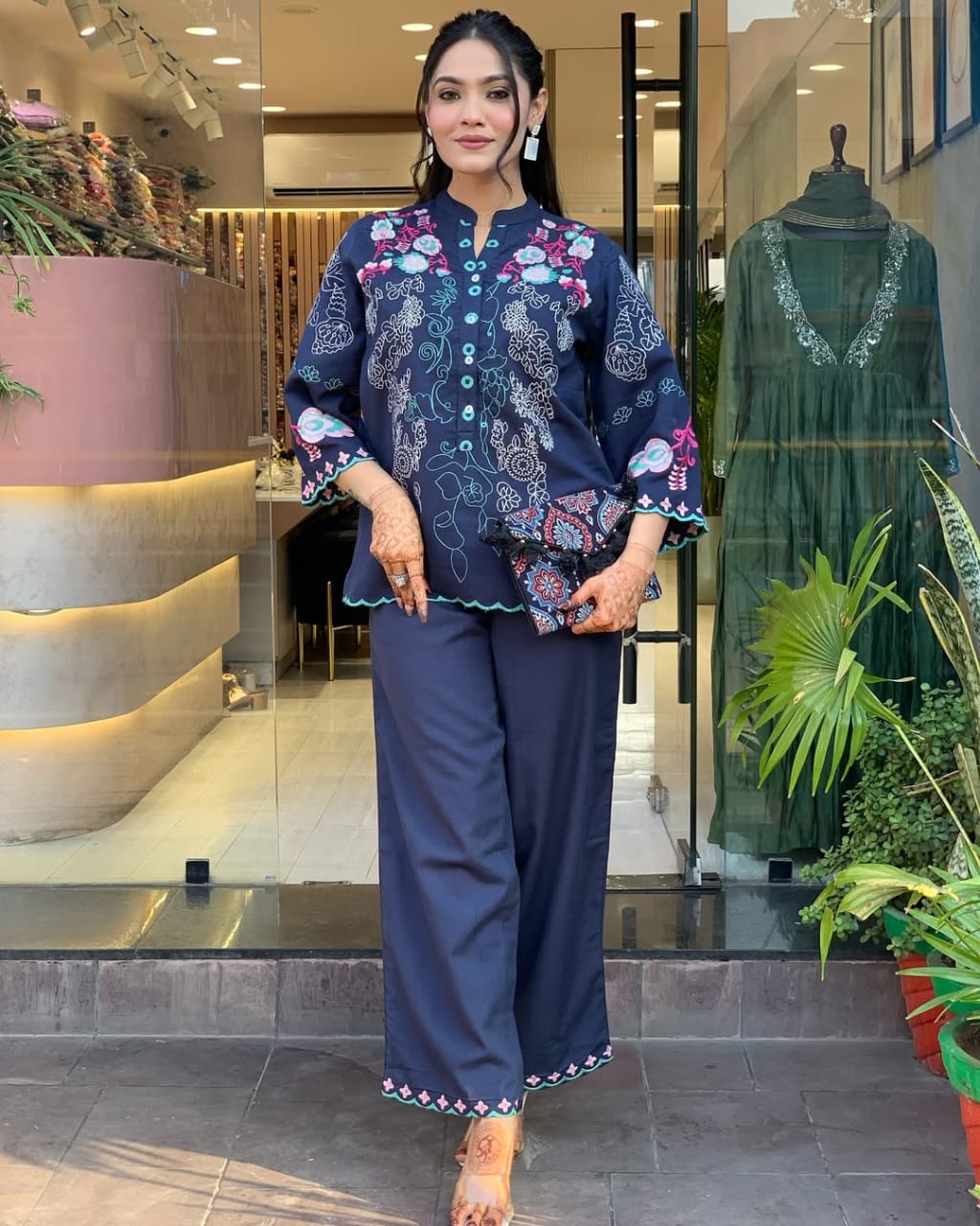 New Launch Premium Cotton Co-Ord Set for Women | Embroidered Top & Cotton Pant with Pockets