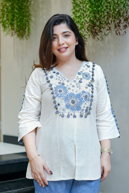 Embroidered Cotton Co-ord Set: Top & Kali Pants