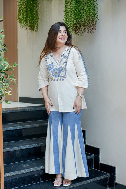 Embroidered Cotton Co-ord Set: Top & Kali Pants