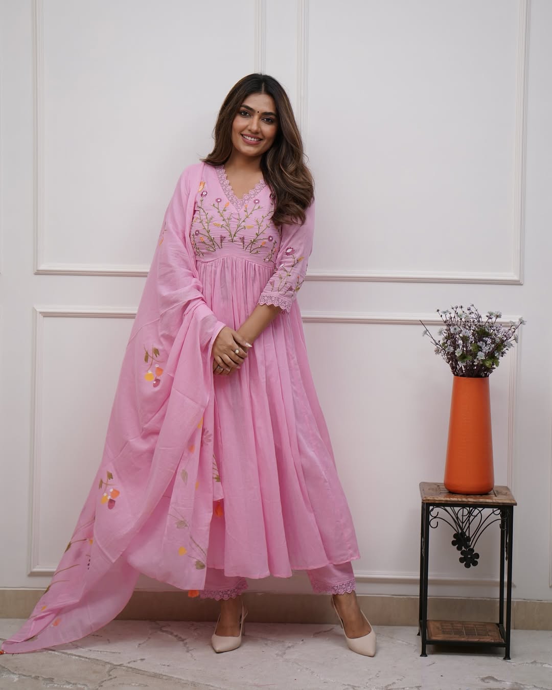Premium Pure Cotton Embroidered Suit Set with Sequins and Discharge Print