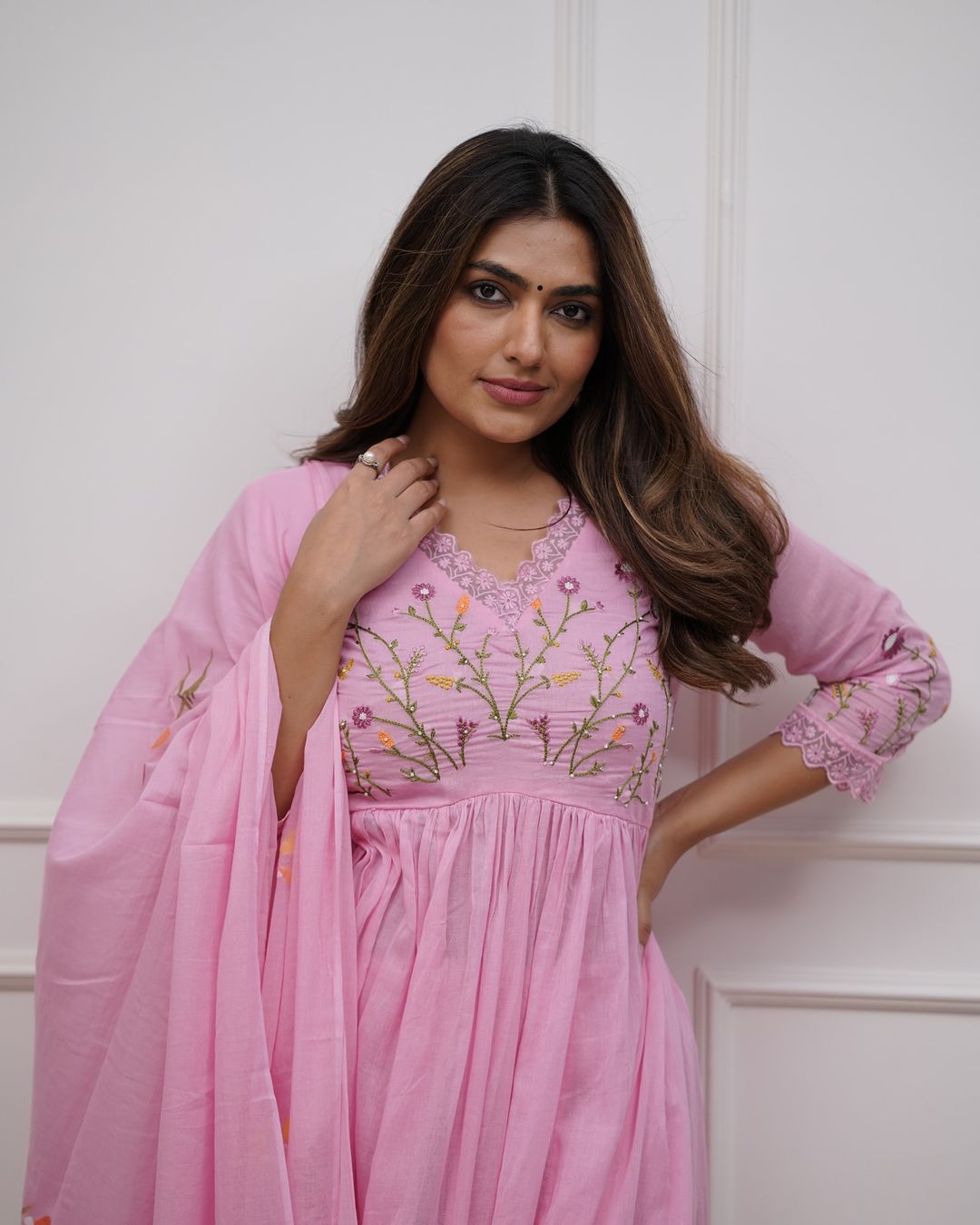 Premium Pure Cotton Embroidered Suit Set with Sequins and Discharge Print