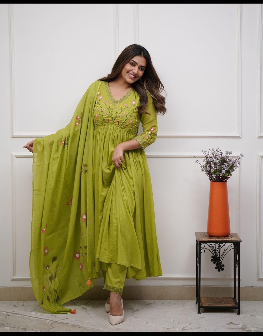 Premium Pure Cotton Embroidered Suit Set with Sequins and Discharge Print