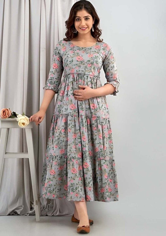 Women’s Printed Maternity Kurta with Front Zip
