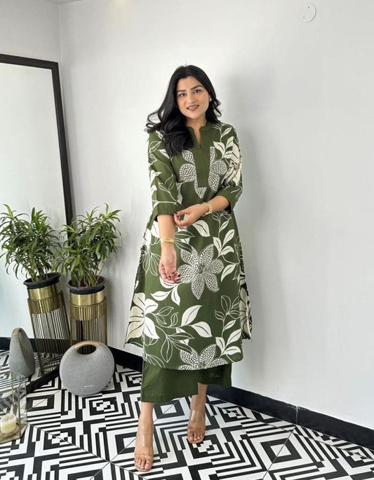 Premium Cotton 60x60 Printed Kurta & Pant Set with Double Pockets