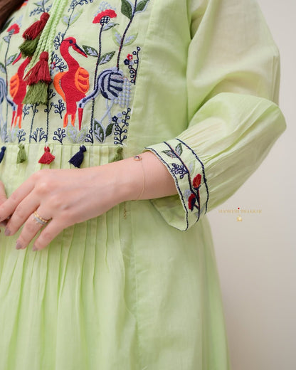 Elegant Heavy Cotton Embroidered Kurti & Pant Set – Fully Stitched