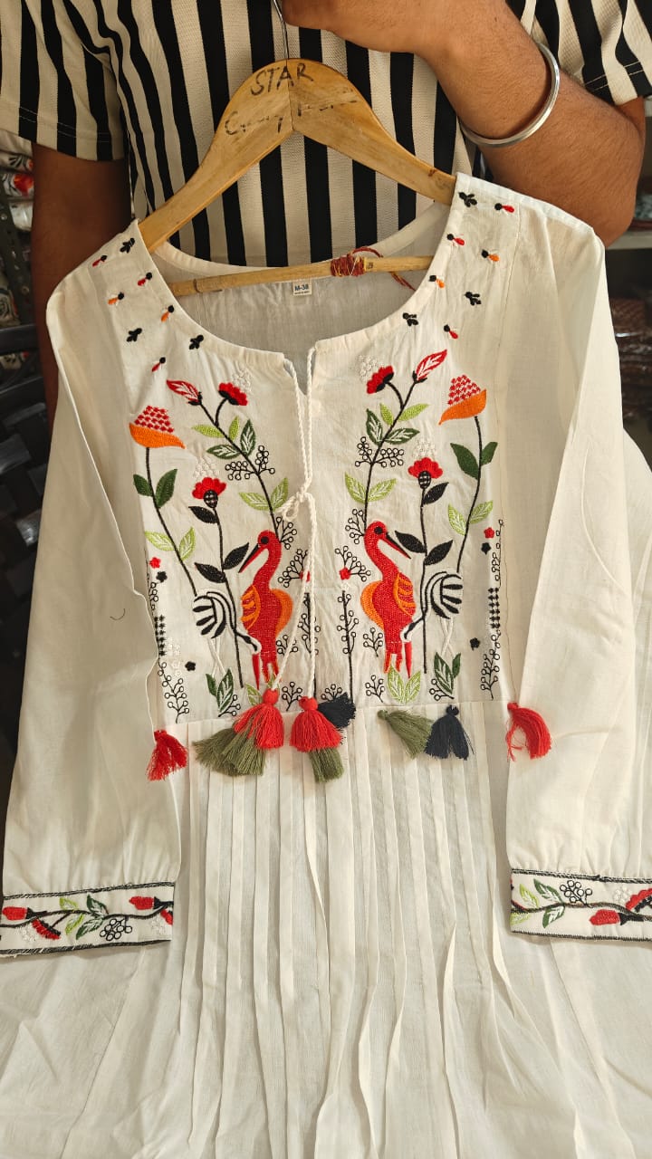 Elegant Heavy Cotton Embroidered Kurti & Pant Set – Fully Stitched