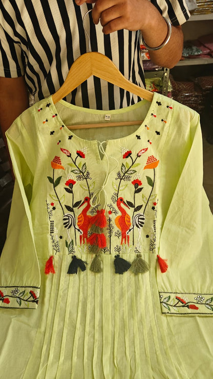 Elegant Heavy Cotton Embroidered Kurti & Pant Set – Fully Stitched