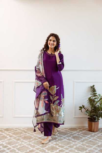 New Heavy KitKat Silk Fabric Floral Digital Print Kurta With Pant & Dupatta Set