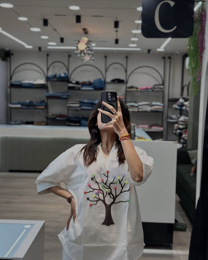 New Cotton Slab Fabric Tree Embroidery Work Kurta With Palazzo Set