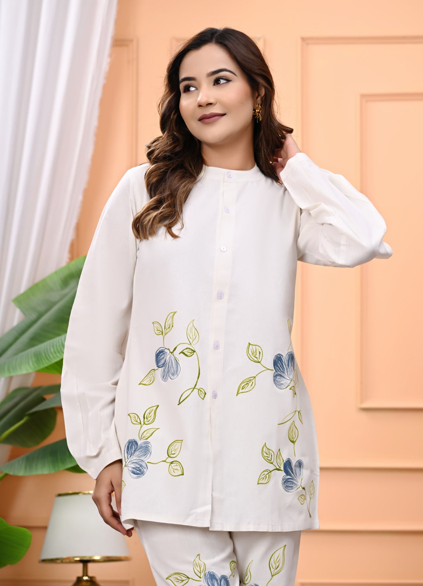 Premium Cotton Flex Hand Brush Print Kurti with Pant – 2 Piece Co-ord Set