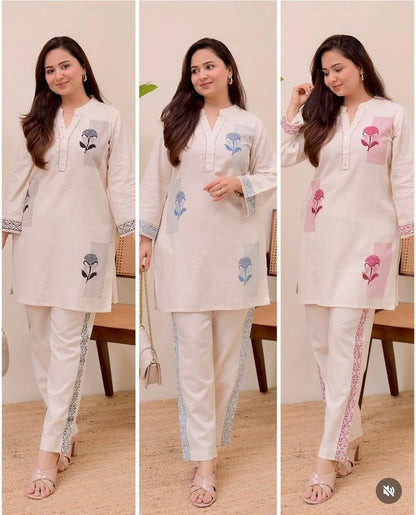 Beautiful Heavy Cotton Flex Khadi Hand Block Printed Co-ord Set