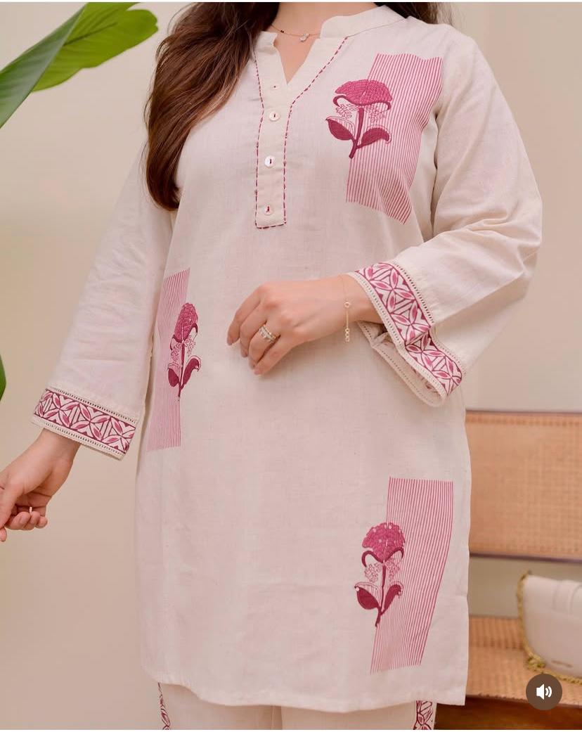 Beautiful Heavy Cotton Flex Khadi Hand Block Printed Co-ord Set