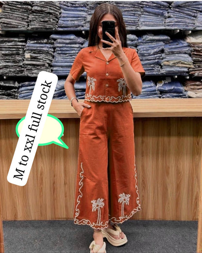 Festival Cotton Slub Co-ord Set with Aari Embroidery