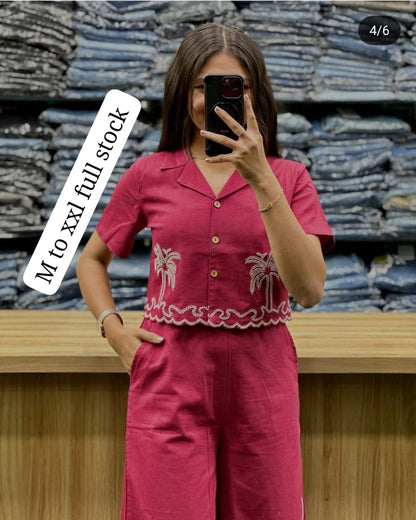 Festival Cotton Slub Co-ord Set with Aari Embroidery
