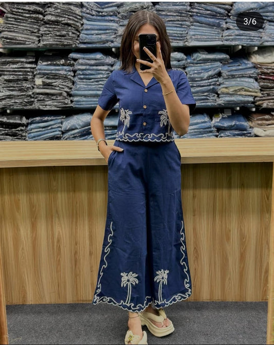 Festival Cotton Slub Co-ord Set with Aari Embroidery