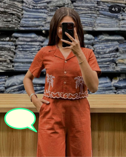 Festival Cotton Slub Co-ord Set with Aari Embroidery
