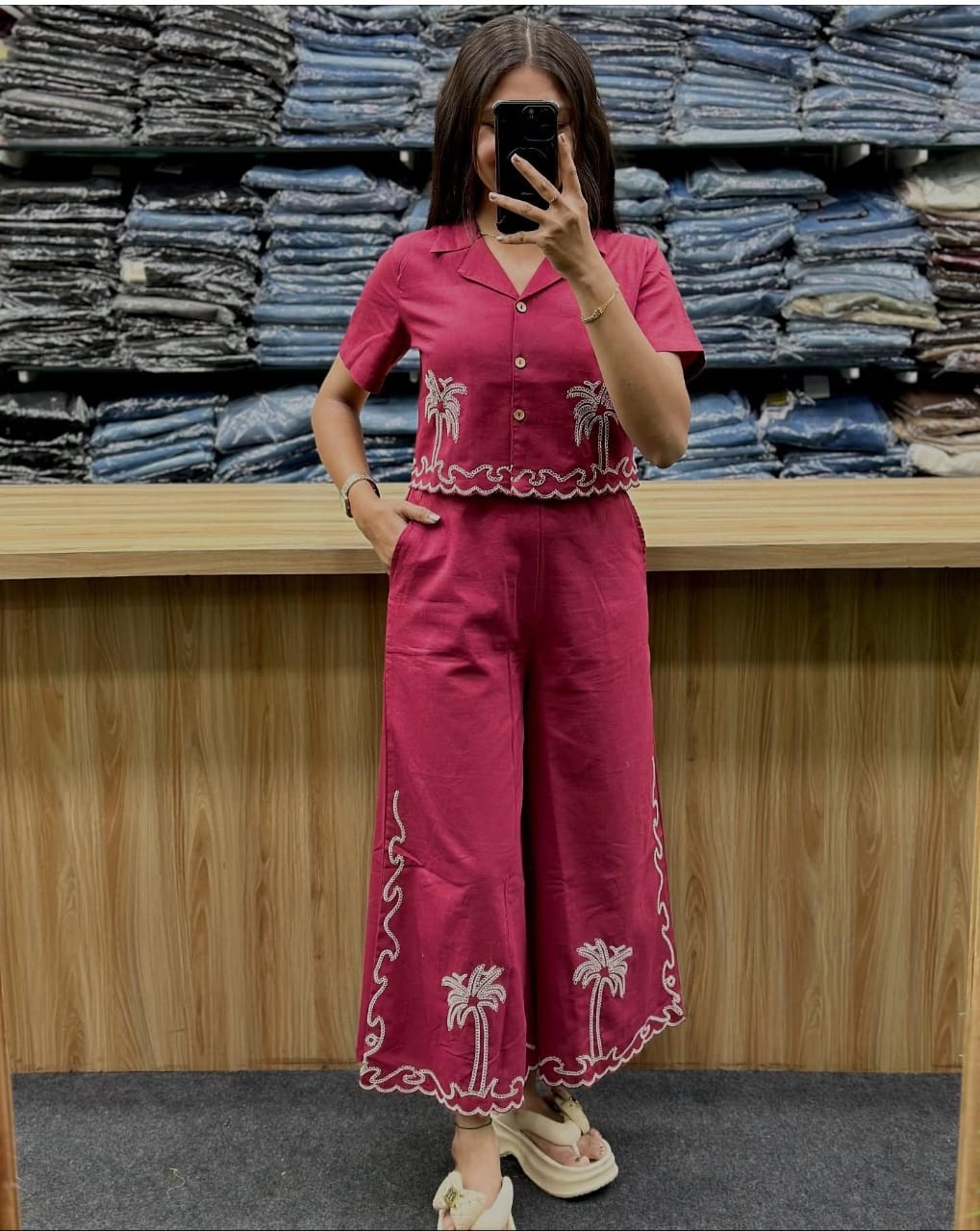 Festival Cotton Slub Co-ord Set with Aari Embroidery