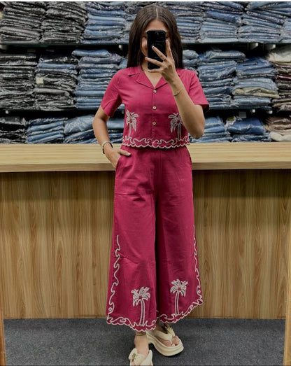 Festival Cotton Slub Co-ord Set with Aari Embroidery