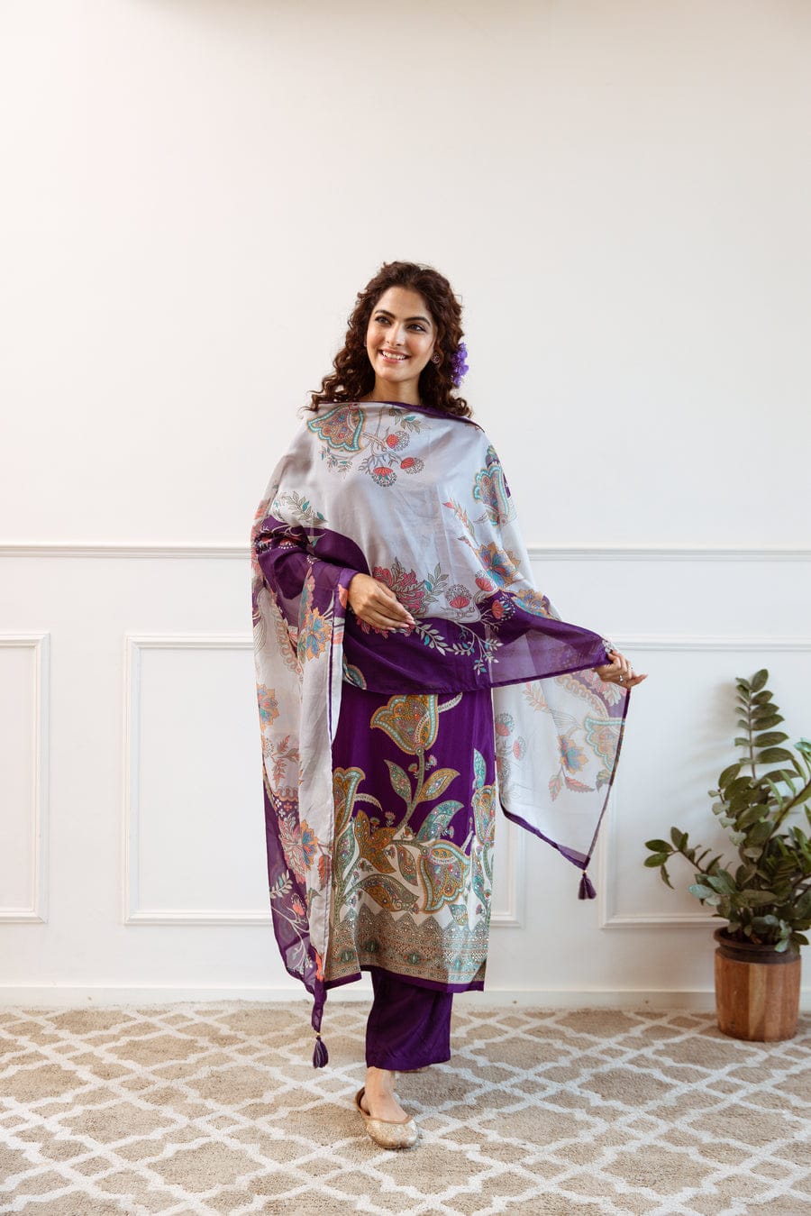 New Heavy KitKat Silk Fabric Floral Digital Print Kurta With Pant & Dupatta Set