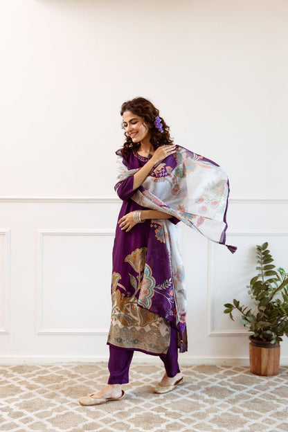 New Heavy KitKat Silk Fabric Floral Digital Print Kurta With Pant & Dupatta Set