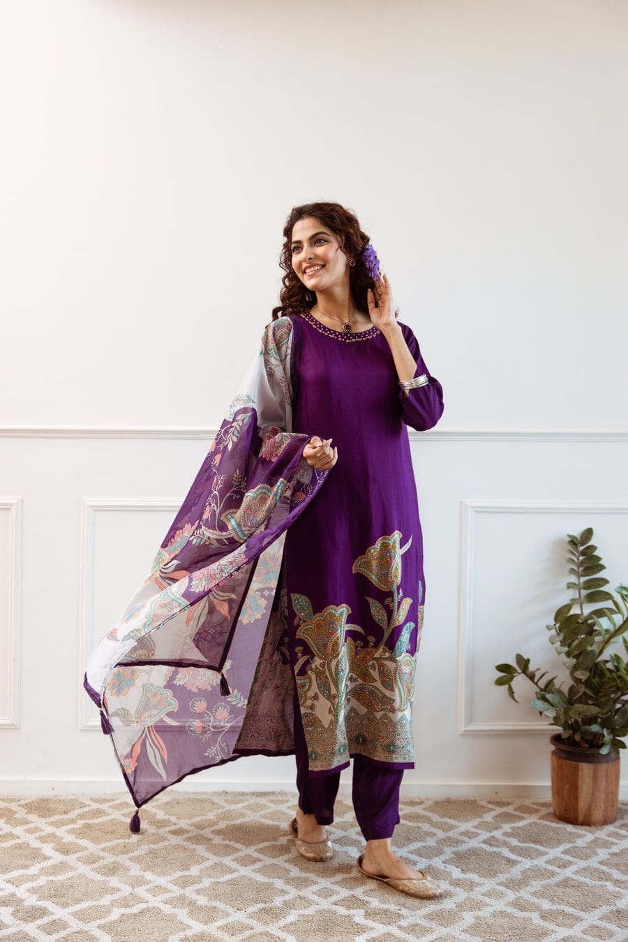 New Heavy KitKat Silk Fabric Floral Digital Print Kurta With Pant & Dupatta Set