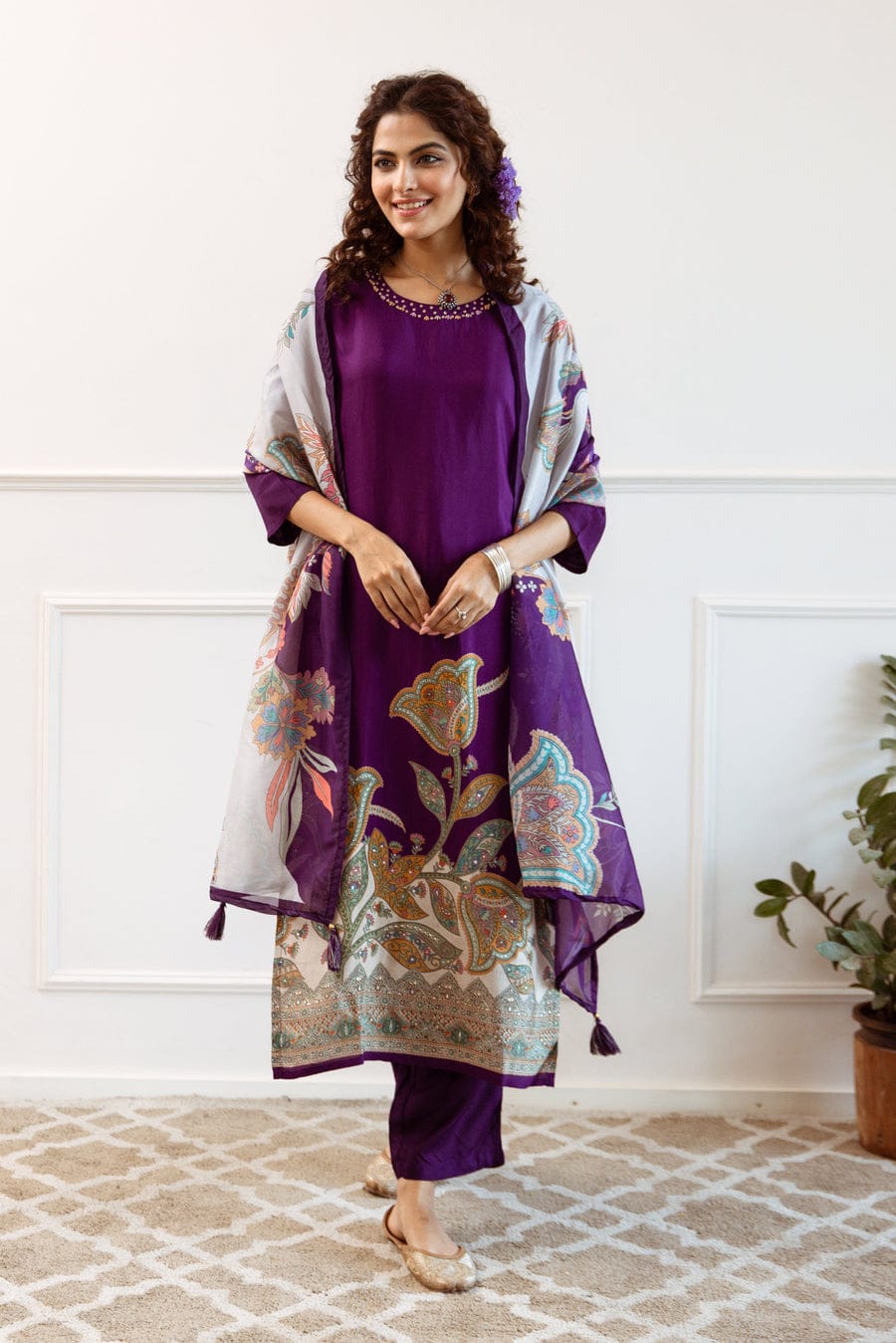 New Heavy KitKat Silk Fabric Floral Digital Print Kurta With Pant & Dupatta Set