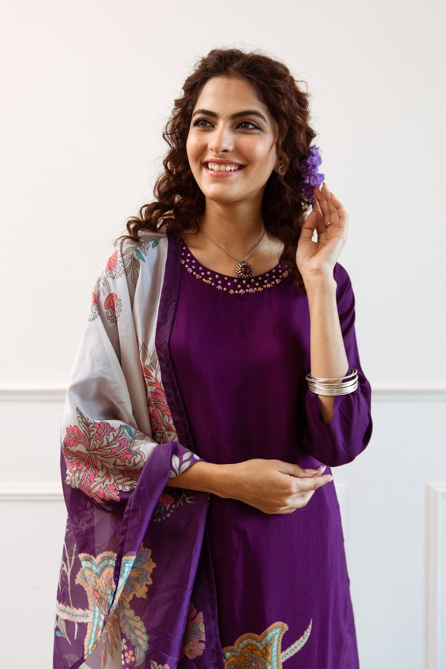 New Heavy KitKat Silk Fabric Floral Digital Print Kurta With Pant & Dupatta Set