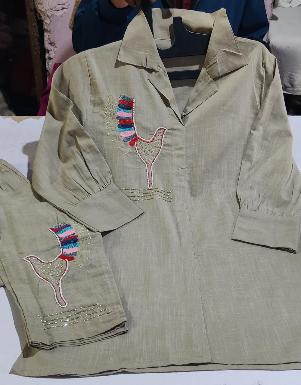 Elegant Cotton Slub/Flex Khadi Embroidered Co-ord Set