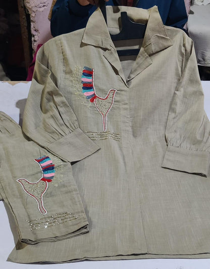 Elegant Cotton Slub/Flex Khadi Embroidered Co-ord Set