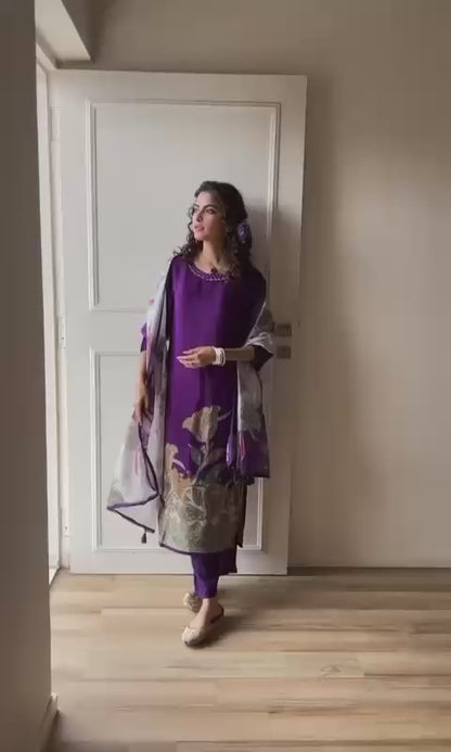 New Heavy KitKat Silk Fabric Floral Digital Print Kurta With Pant & Dupatta Set
