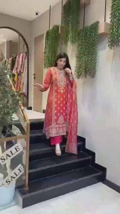 Festival Special Pure Chinnon Chandani Suit Set with Hand Embroidery