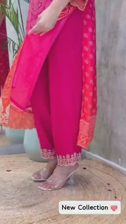 Heavy Pure Kitkat Silk 3 Piece Suit Set with Coding Embroidery – Top, Pant & Dupatta